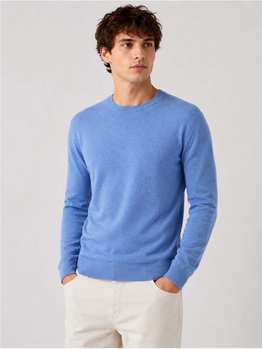 J. Crew Mens Blue Cotton Crewneck Pullover Sweater M Like New Fast Ship